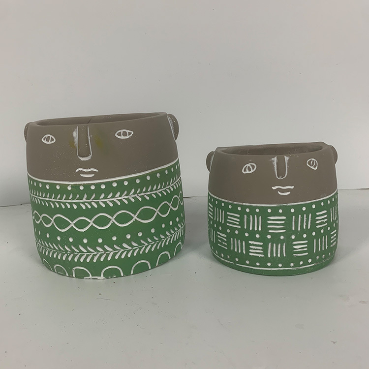 Nordic style art abstract cement human face flower pot decoration coffee shop counter decoration simulation plant potted decoration