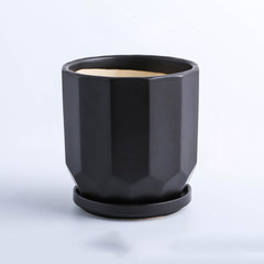 Nordic simple flower pot with tray ceramic set black matte plant green radish flower pot