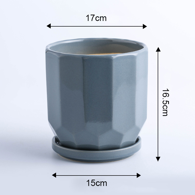 Flower pot ceramic with tray base personality color round Nordic simple green radish household