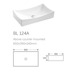 China ceramic square rectangle shape bathroom sink basin