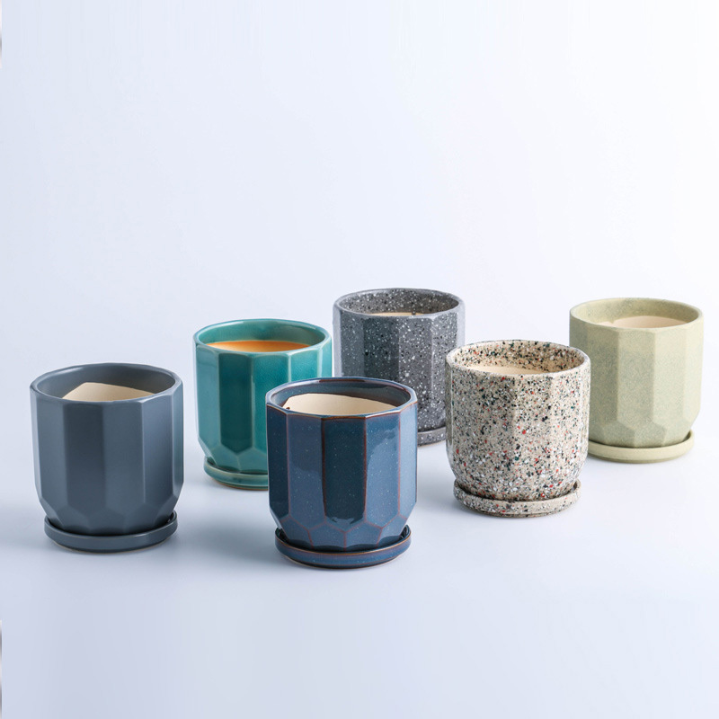 Nordic modern frosted ceramic flower pot interior decoration flower pots with tray minimalist home decor