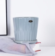 Pure color flower pot ceramic simple green radish spider plant indoor balcony succulent flower pot