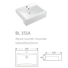 Factory white hotel home hand wash basin with square ceramic countertop