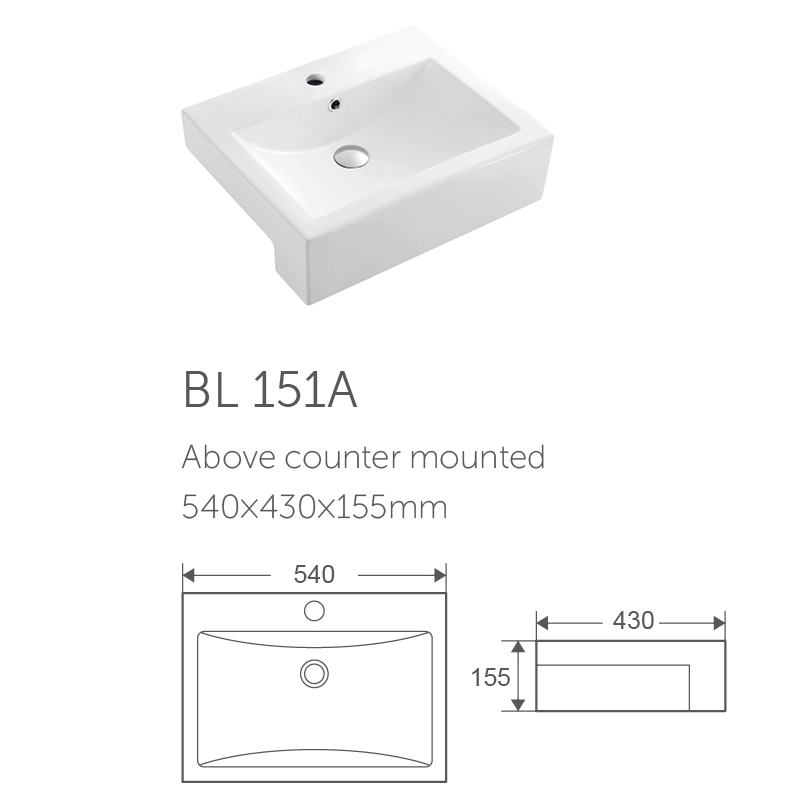 Factory white hotel home hand wash basin with square ceramic countertop
