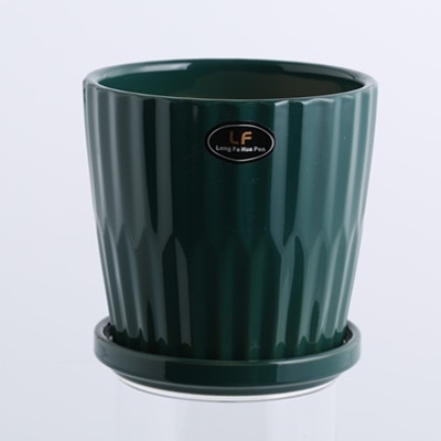 Nordic style multi-color ceramic flower pot with tray green plant potted flowers green stalk cactus flower pot