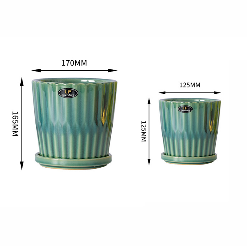 Nordic style multi-color ceramic flower pot with tray green plant potted flowers green stalk cactus flower pot