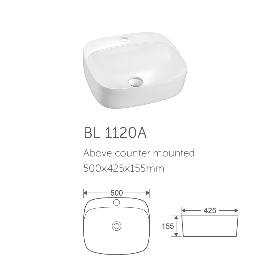 Aquacubic above counter High Standard Ceramic Bathroom Single Engineered Sink Wash Hand Basin