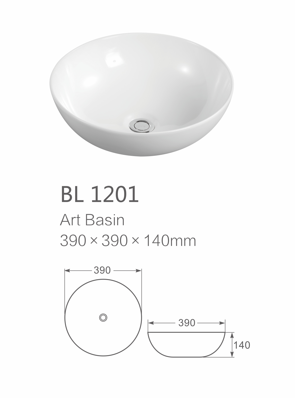 Round shape ceramic art basin glossy white ceramic sink basin bathroom