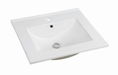Feather edge basin mounting above cabinet ceramic sink basin