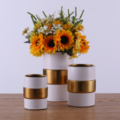 Modern White Ceramic Vase Gold Plating Sprinkle Dot Flower Vases Home Hotel Restaurant Wedding Decoration
