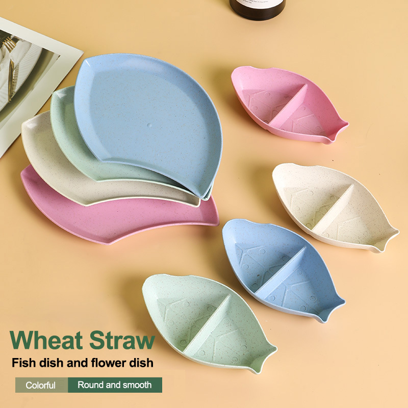 Wheat straw flower petal fish pattern plate, fruit plate, vegetable plate plate snack sauce plate platter