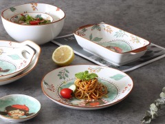 Ceramic Tableware 10" Round Plate With Double Handle Little Girl Pattern Fairytale Forest Dinnerware For Family Hotel Restaurant