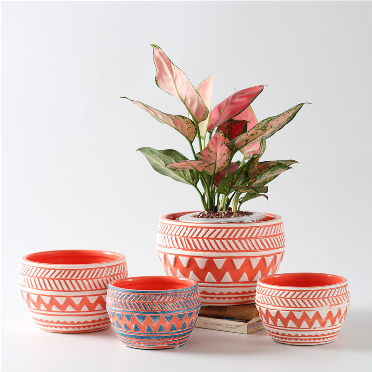 Tribal Style Ceramic Flower Pots Wholesale Hand Painted Flowerpot Set