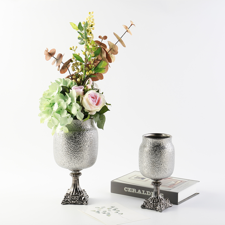 Fashion Luxury Silver Flower Vase Ceramic Vase Round Shape Tabletop Vase European Style Home Restaurant Wedding Hotel Decoration