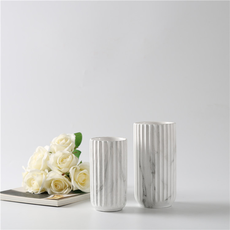 White Wedding Flower Vase Marble Vertical Grain Ceramic Vase Nordic Simple Art Decor Gift Home Restaurant Hotel Decoration