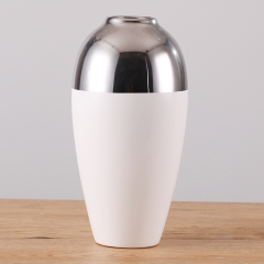Modern Simple White Ceramic Vase Indoor Tabletop Flower Vase Silver Plating Vases Home Hotel Restaurant Wedding Decoration