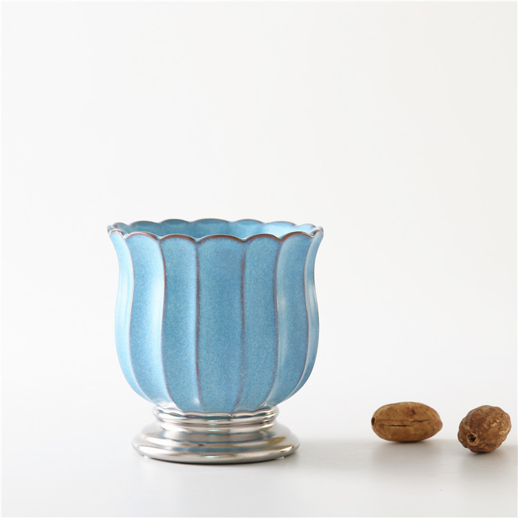 Amazon Hot Sale Sliver and Blue Decor Ceramic Flower Pot Set Nordic Style Wholesale Pot for Flower