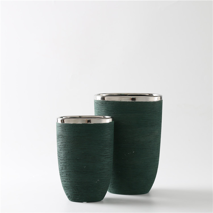 Classic Dark Green Hotel Decorative Ceramic Vase Modern Plating Tabletop Flower Vase Home Restaurant Decoration