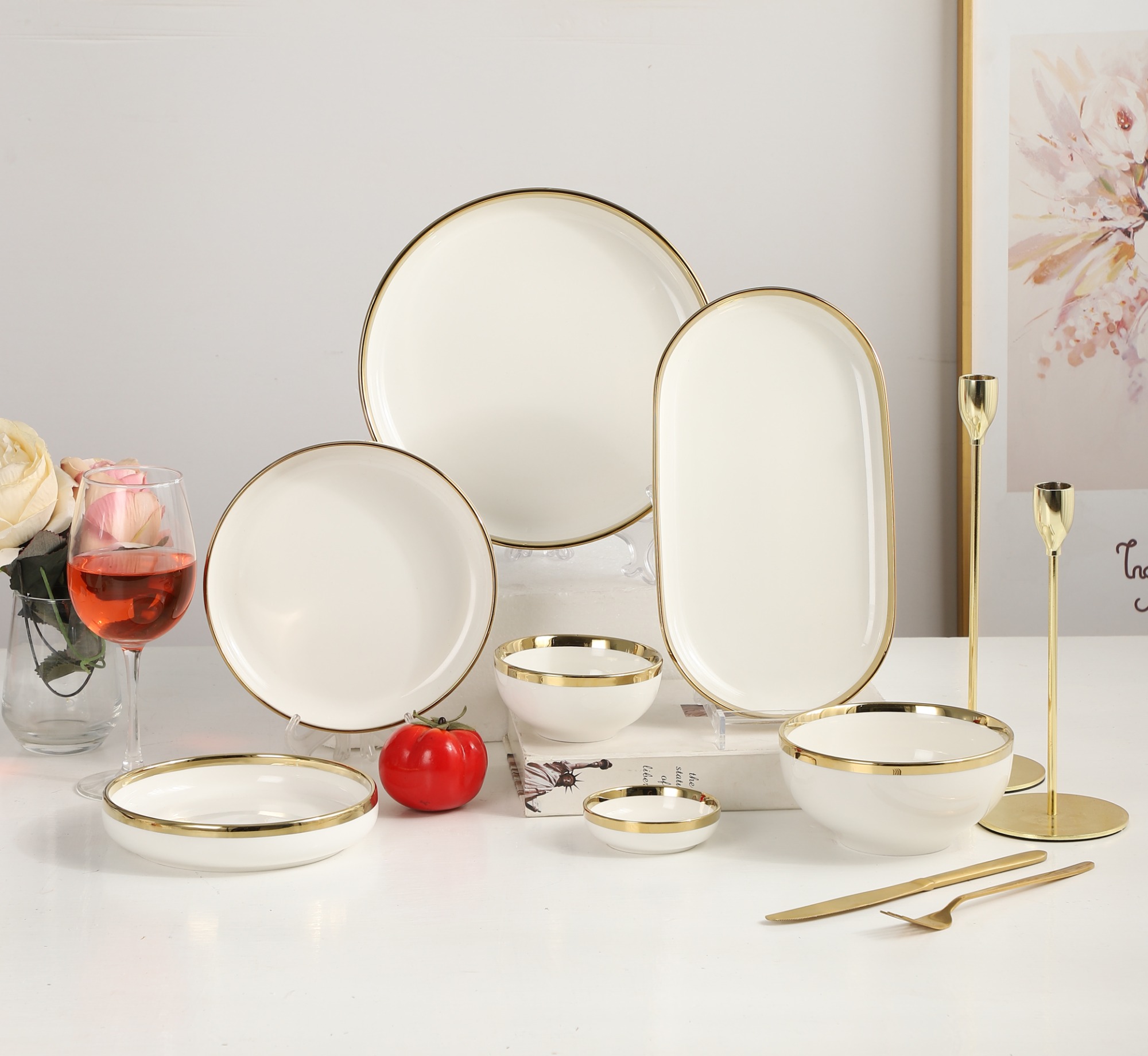 White Small Round Dish 9 cm Ceramic Dinner Dish Gold-plating Porcelain Tableware Modern Family Hotel Restaurant Dinnerware