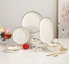 White Small Round Dish 9 cm Ceramic Dinner Dish Gold-plating Porcelain Tableware Modern Family Hotel Restaurant Dinnerware