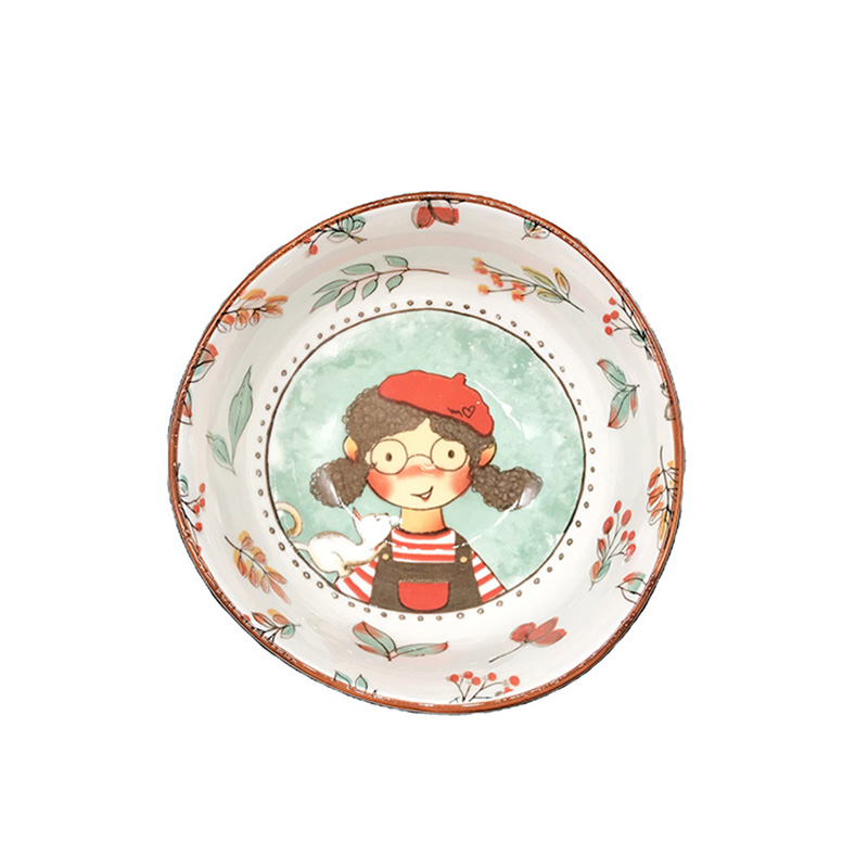 Ceramic Dinnerware 7" Irregular Dinner Bowl Fairytale Forest Little Girl Pattern Tableware For Family Hotel Restaurant