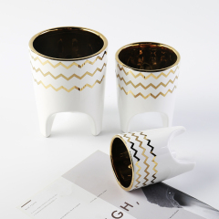 White Flower Pot Gold Rim Decor Indoor Outdoor Decor Succulent Planter Flowerpot Set Small Flowerpot