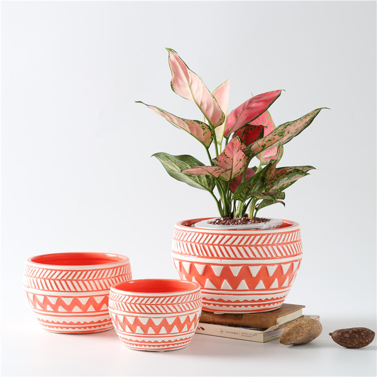 Tribal Style Ceramic Flower Pots Wholesale Hand Painted Flowerpot Set