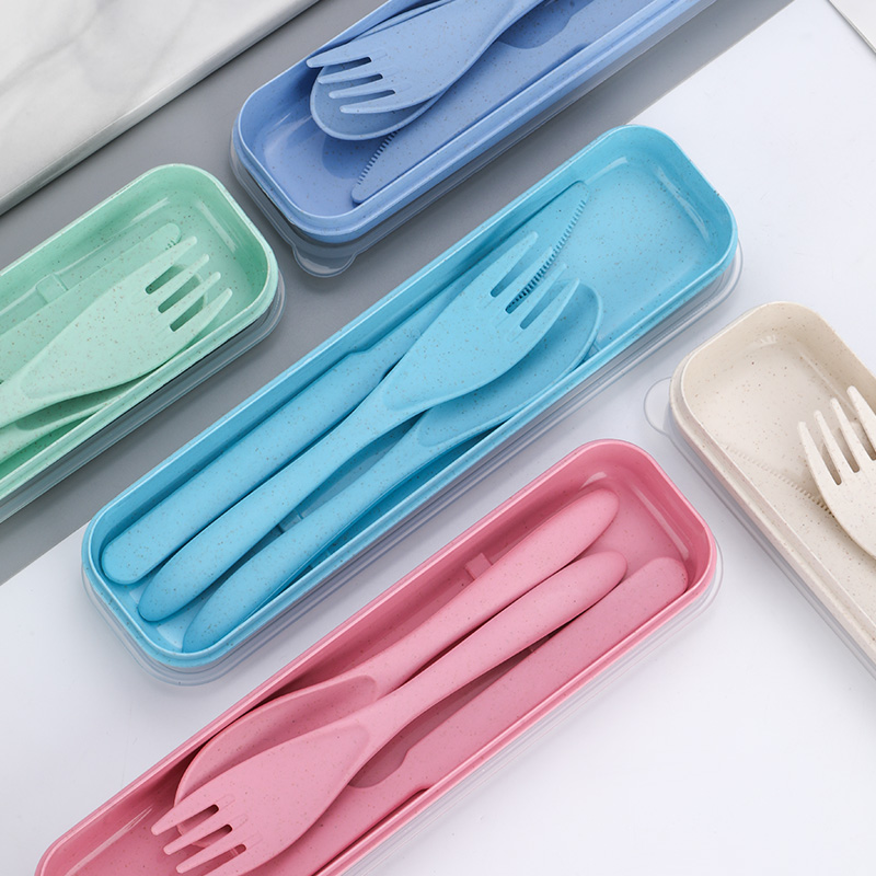 Portable tableware wheat storage box travel gift outdoor use school lunch tableware set dinner set dinnerware dinnerware sets