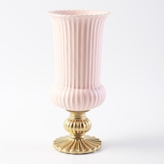 Nordic Stripe Cylinder Vase Ceramic Flower Vase Luxury Wedding Decorative Tabletop Vase Home Restaurant Hotel Decoration