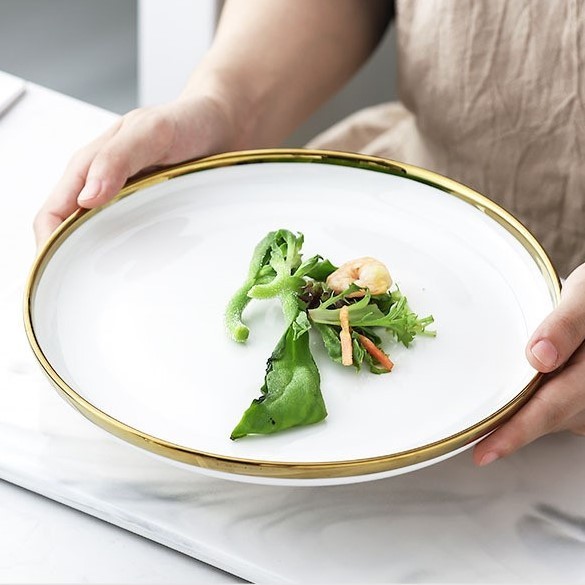 White Small Round Dish 9 cm Ceramic Dinner Dish Gold-plating Porcelain Tableware Modern Family Hotel Restaurant Dinnerware