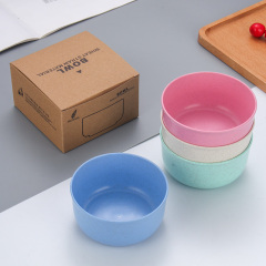 Wheat straw tableware household children's eating bowl soup bowl anti-scalding and falling bowl spoon set
