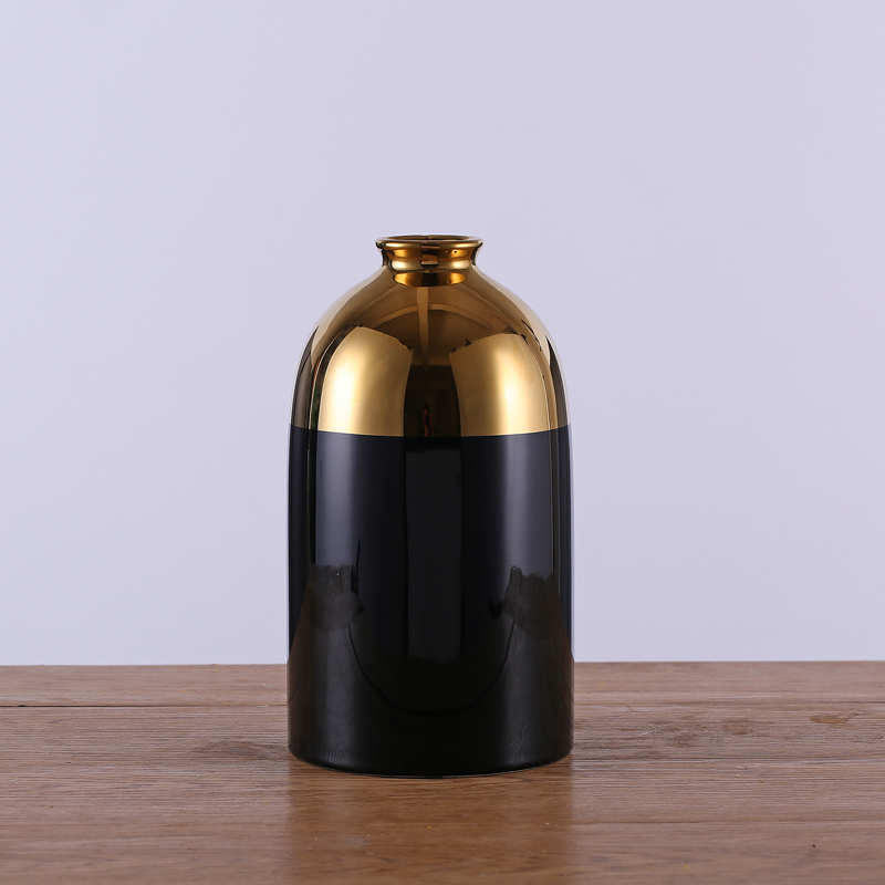 Luxury Gold Plating Flower Vase Home Decorative Vases Classic Black Ceramic Vase Hotel Restaurant Decoration