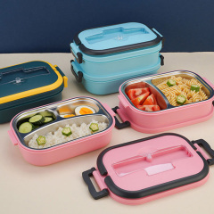 Wheat straw lunch box student portable canteen insulation lunch box tableware microwave heating stainless steel bento box