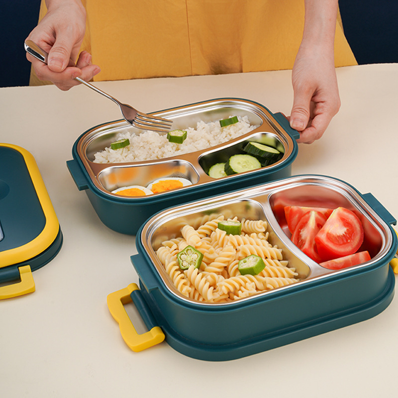 Wheat straw lunch box student portable canteen insulation lunch box tableware microwave heating stainless steel bento box