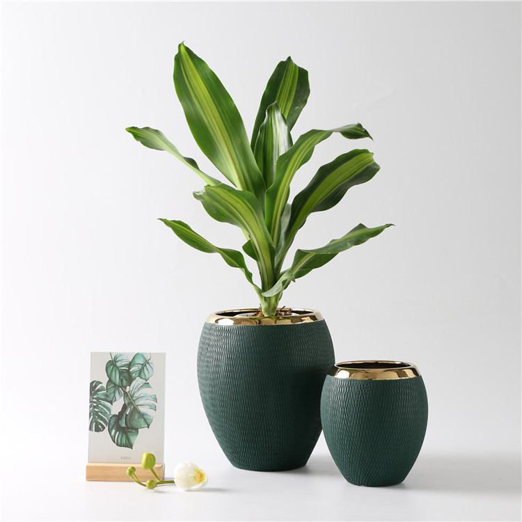 Factory Modern Custom Logo Indoor Outdoor Decorative Dark Green Ceramic Indoor Planters