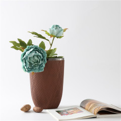 Earth Tone Flower Vase Home Decor Cross Lines Surface Ceramic Vase Silver Plating Vase Hotel Restaurant Decoration