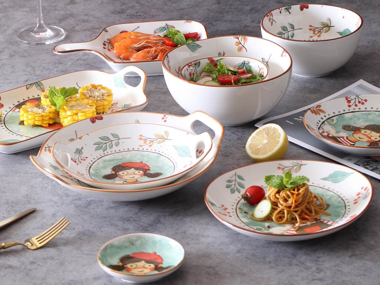 Fairytale Forest Design Ceramic Dinnerware 6" Irregular Dinner Bowl Family Hotel Restaurant Porcelain Tableware