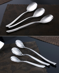 Long handle large thickening stainless steel mirror polished silver serving spoon restaurant hotel tableware