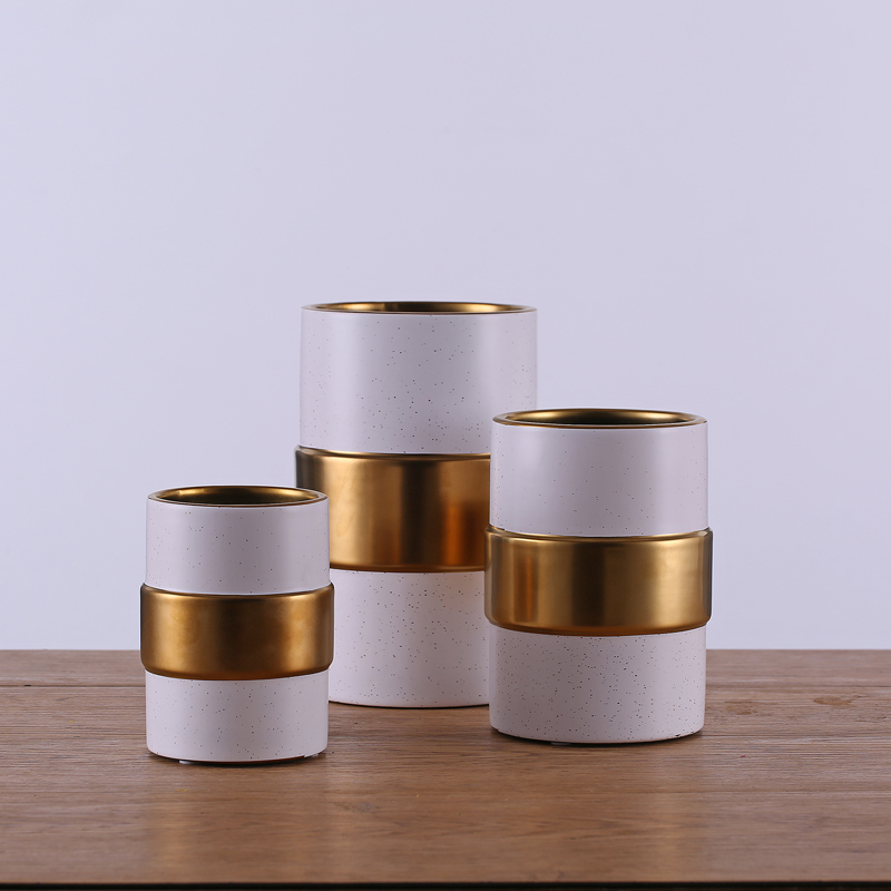 Modern Luxury Gold Sprinkle Dot Flower Vases Cylindrical White Ceramic Vase Home Hotel Restaurant Wedding Decoration