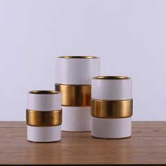 Modern Luxury Gold Sprinkle Dot Flower Vases Cylindrical White Ceramic Vase Home Hotel Restaurant Wedding Decoration