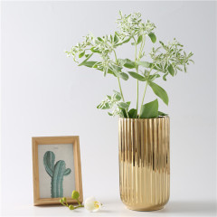 Modern Vertical Grain Ceramic Vase Gold Plating Hotel Decorative Flower Vase Indoor Home Restaurant Decoration
