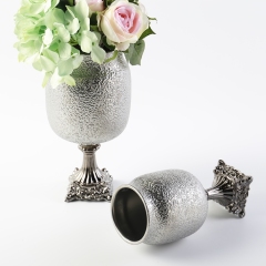 Fashion Luxury Silver Flower Vase Ceramic Vase Round Shape Tabletop Vase European Style Home Restaurant Wedding Hotel Decoration