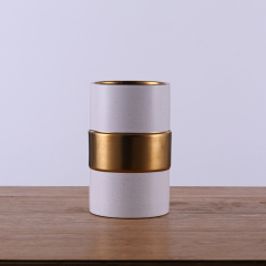 Modern Luxury Gold Sprinkle Dot Flower Vases Cylindrical White Ceramic Vase Home Hotel Restaurant Wedding Decoration