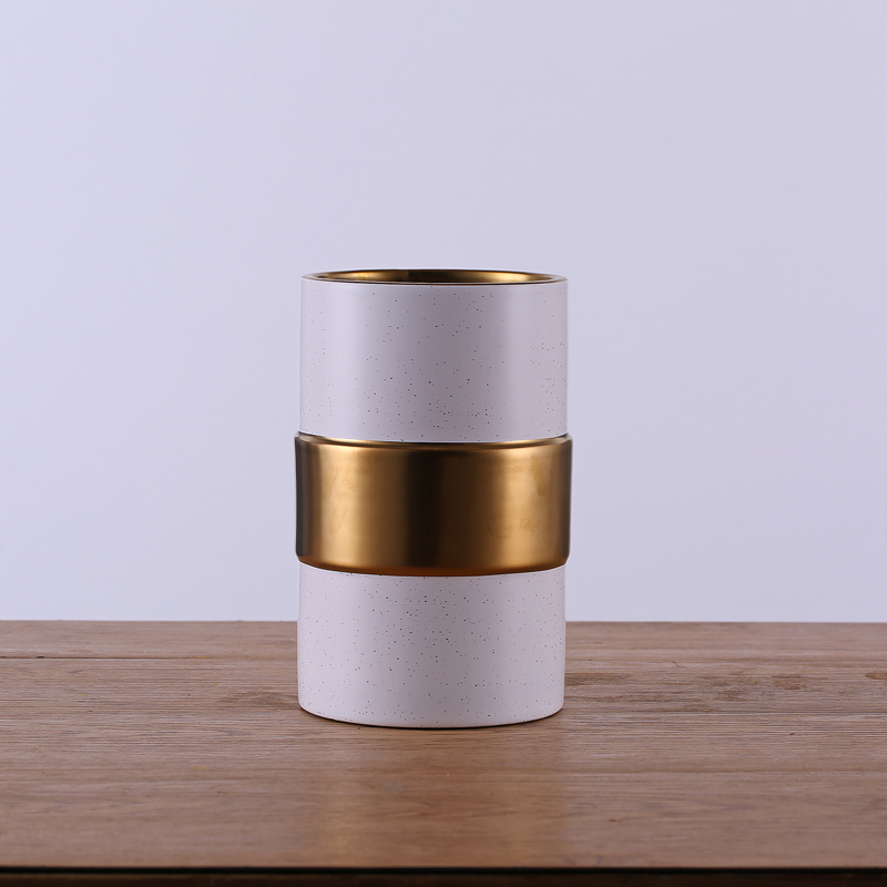 Modern Luxury Gold Sprinkle Dot Flower Vases Cylindrical White Ceramic Vase Home Hotel Restaurant Wedding Decoration