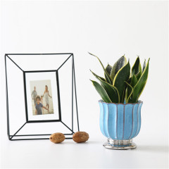 Amazon Hot Sale Sliver and Blue Decor Ceramic Flower Pot Set Nordic Style Wholesale Pot for Flower