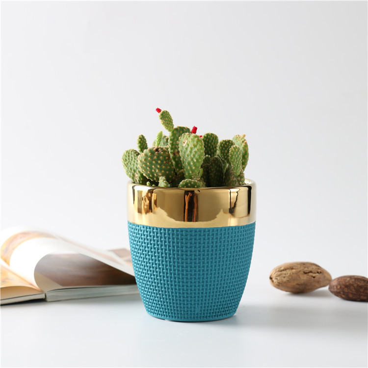 Hessian Embossed Modern Luxury Hotel Ornaments High Quality Ceramic Flower Pots for Wedding Decoration