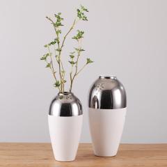 Modern Simple White Ceramic Vase Indoor Tabletop Flower Vase Silver Plating Vases Home Hotel Restaurant Wedding Decoration