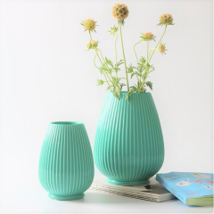 Nordic Minimalist Style Cyan Round Ceramic Vase Home Art Decor Vertical Grain Flower Vase Hotel Restaurant Wedding Decoration