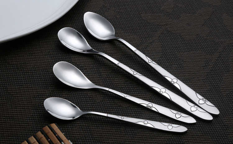 Afternoon Tea Coffee Shop Silver Mirror Elegant Stainless Steel Metal Cutlery Set Ice Spoon