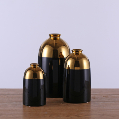 Luxury Gold Plating Flower Vase Home Decorative Vases Classic Black Ceramic Vase Hotel Restaurant Decoration